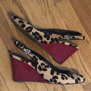 Oh...DEER! Leopard hair, red wedge heels size 9.5